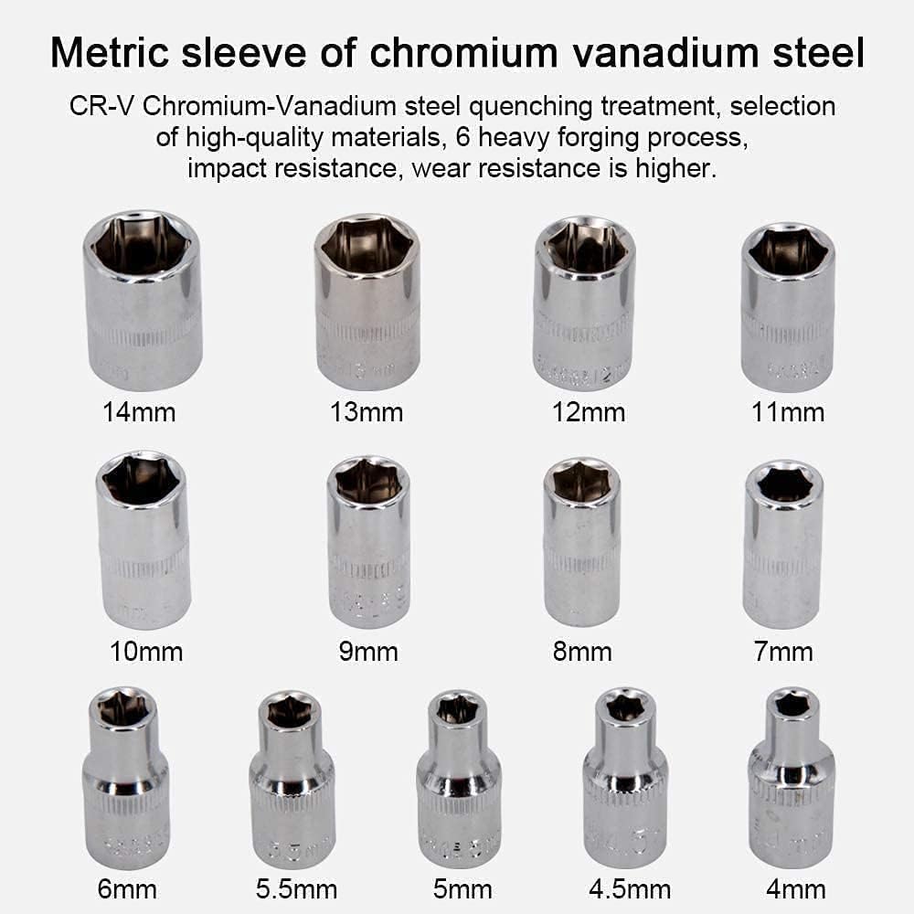 46 Pieces Tool Kit Car Heavy Duty 1/4" Combinational Ratchet Socket Wrench Spanner 46 Pieces Chrome Vanadium Hand Tool Kit Set For Repairing Work, DIY, Auto Repairs Car & Bike (SZ-663)