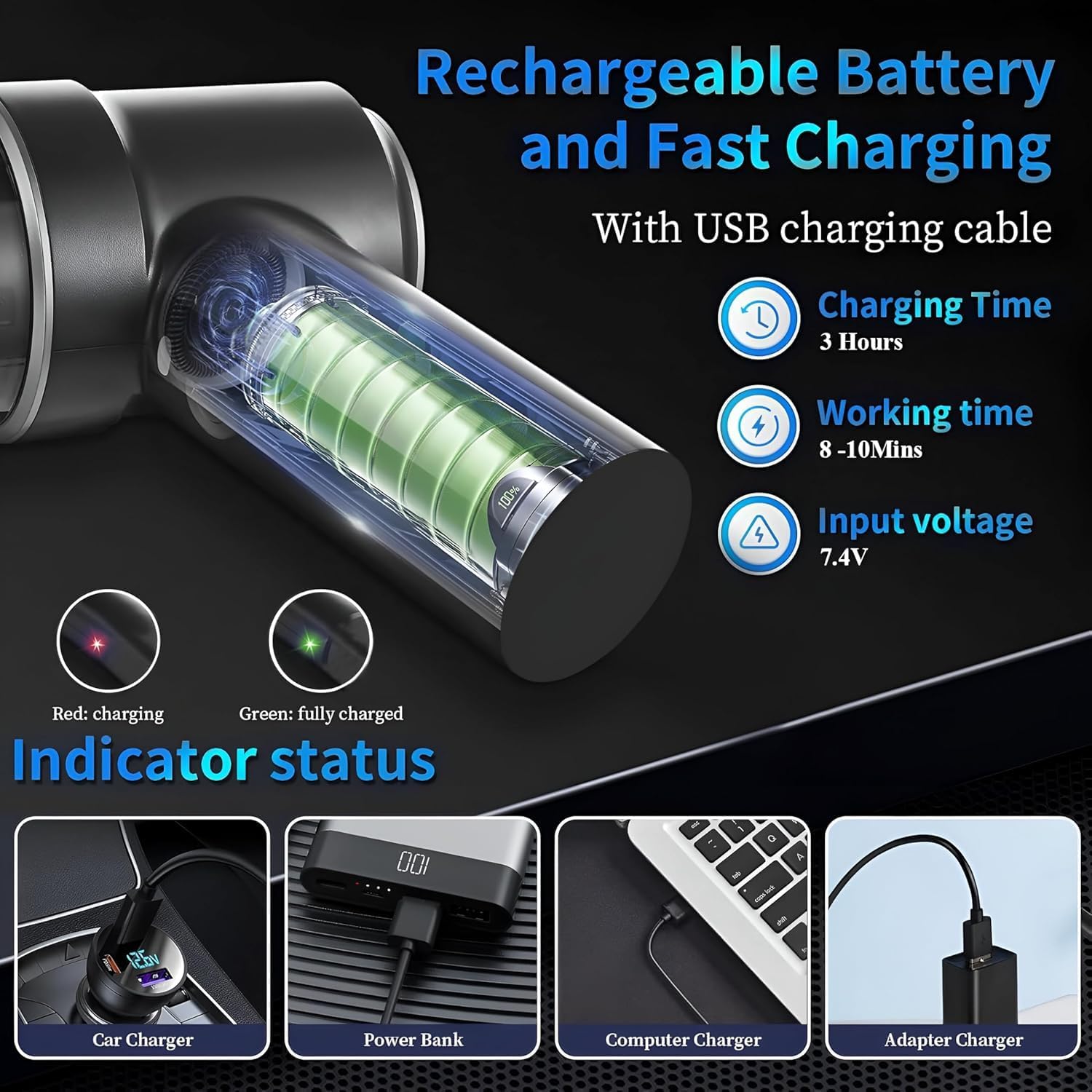 3 in 1 Car Vacuum 120W High-Power, Wireless Vacuum Cleaner Home Car Dual USB Rechargeable (SZ-645)