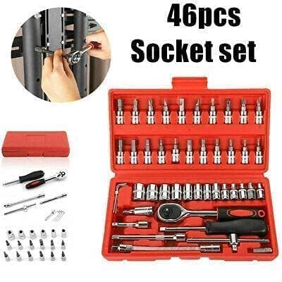 46 Pieces Tool Kit Car Heavy Duty 1/4" Combinational Ratchet Socket Wrench Spanner 46 Pieces Chrome Vanadium Hand Tool Kit Set For Repairing Work, DIY, Auto Repairs Car & Bike (SZ-663)