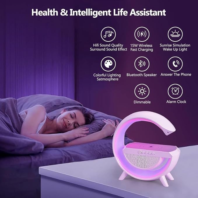 Wireless G Speaker with Wireless Charging, Desk Lamp Bedside Night Light, Smart Light, Sound Machine. (SZ-837)