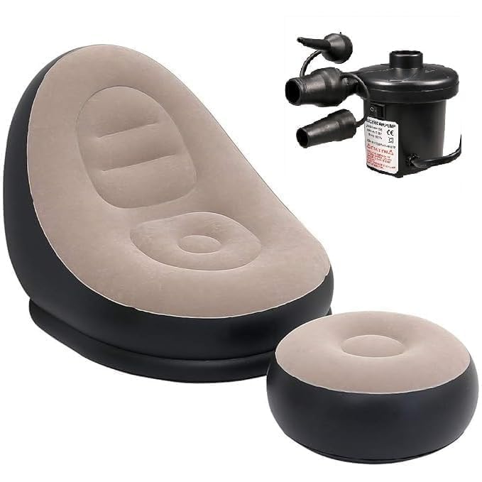 Inflatable Lounge Chair with Footrest | Foldable Air Sofa Bed with Electric Pump | Portable Indoor-Outdoor Lazy Couch