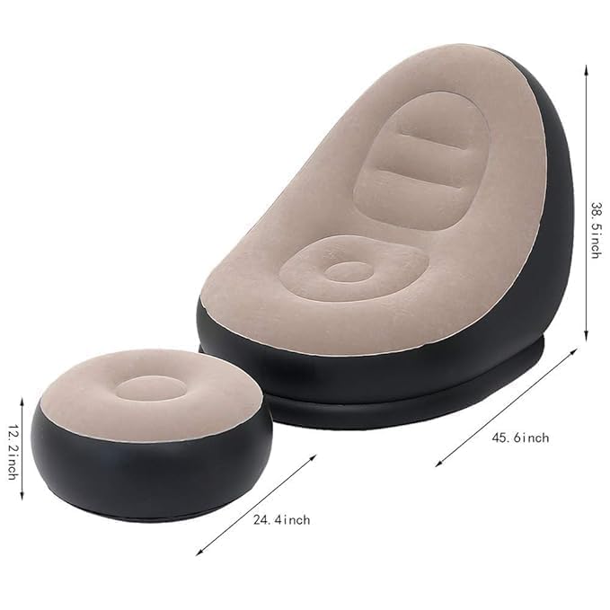 Inflatable Lounge Chair with Footrest | Foldable Air Sofa Bed with Electric Pump | Portable Indoor-Outdoor Lazy Couch