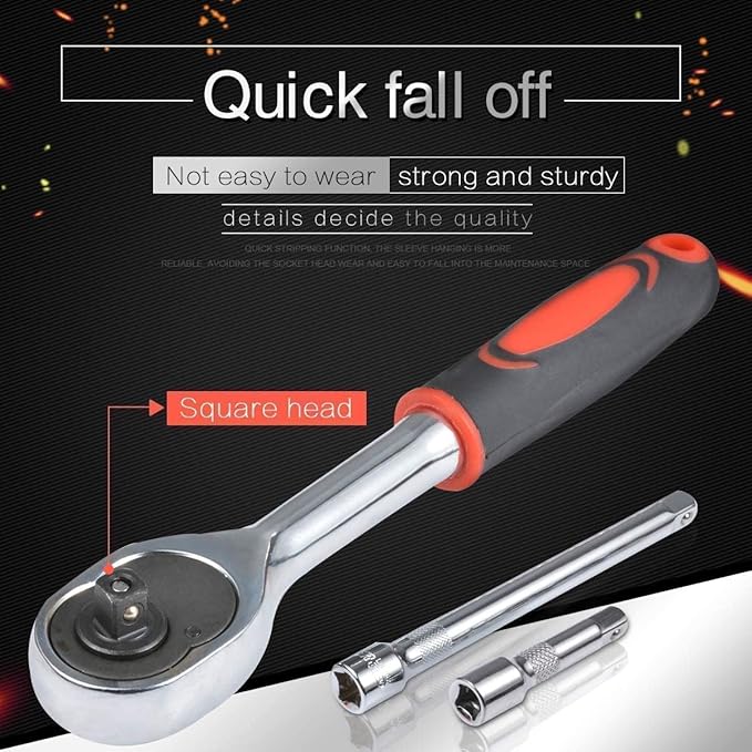 46 Pieces Tool Kit Car Heavy Duty 1/4" Combinational Ratchet Socket Wrench Spanner 46 Pieces Chrome Vanadium Hand Tool Kit Set For Repairing Work, DIY, Auto Repairs Car & Bike (SZ-663)