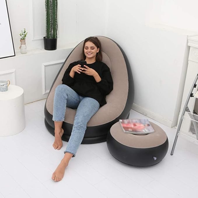 Inflatable Lounge Chair with Footrest | Foldable Air Sofa Bed with Electric Pump | Portable Indoor-Outdoor Lazy Couch