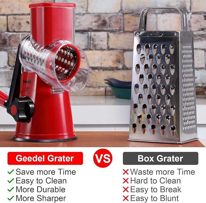 Table Top Drum Grater – Manual Rotary Cheese and Vegetable Shredder, Multi-Function Hand Crank Kitchen Grater, Efficient and Compact Stainless Steel Food Grater for Home Use