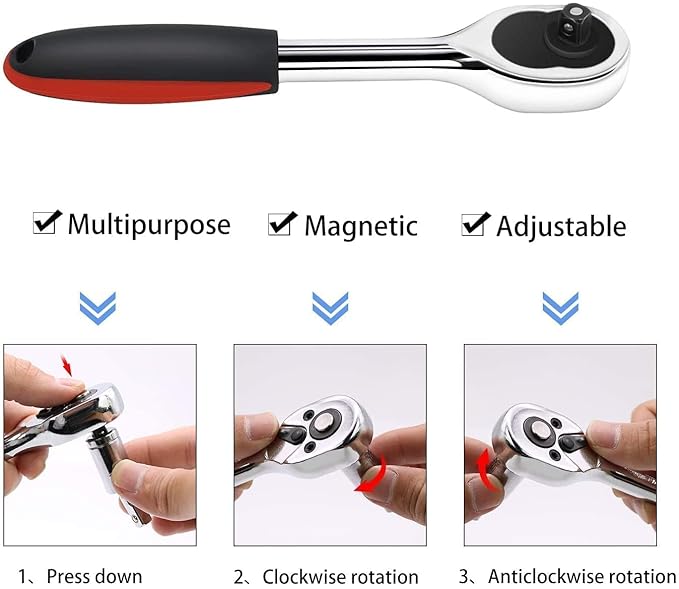 46 Pieces Tool Kit Car Heavy Duty 1/4" Combinational Ratchet Socket Wrench Spanner 46 Pieces Chrome Vanadium Hand Tool Kit Set For Repairing Work, DIY, Auto Repairs Car & Bike (SZ-663)