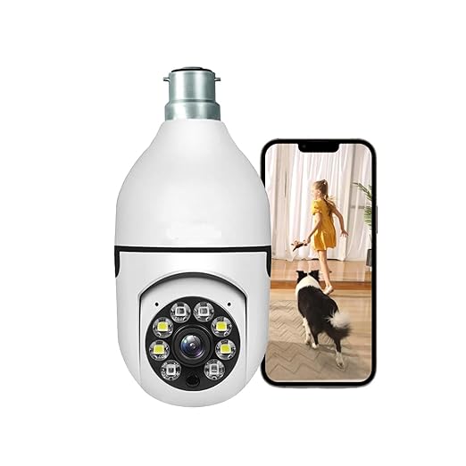 Wi-Fi Camera CCTV Camera 1080p Wireless PTZ Bulb Shape V380 Pro | Indoor 360° Smart Home Security Camera Light Vision 24x7 Continuous Recording with Motion Sensor LED Lights (Light Bulb)