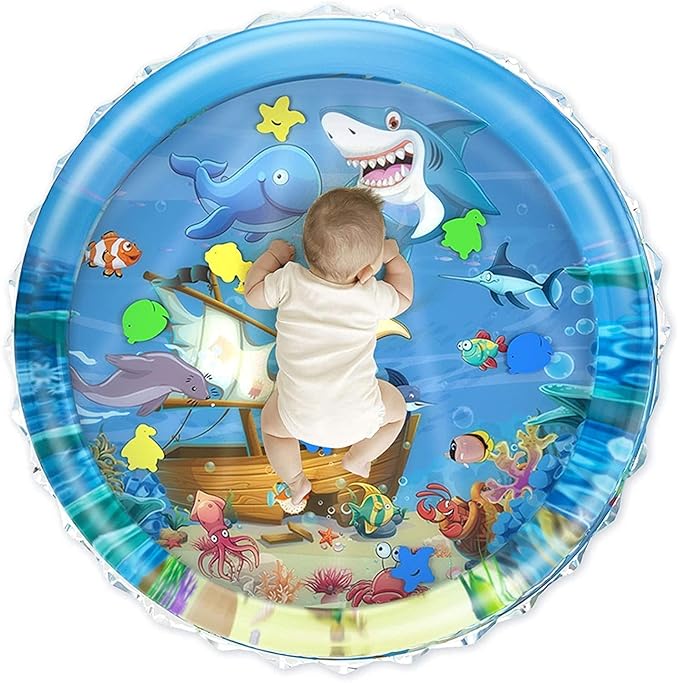 Round Baby Water Play Mat | Tummy Time Inflatable Water Mat for Infants | Soft Slap Pad for Baby Development & Sensory Play