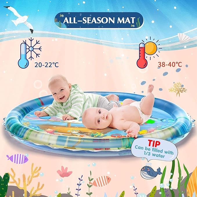 Round Baby Water Play Mat | Tummy Time Inflatable Water Mat for Infants | Soft Slap Pad for Baby Development & Sensory Play