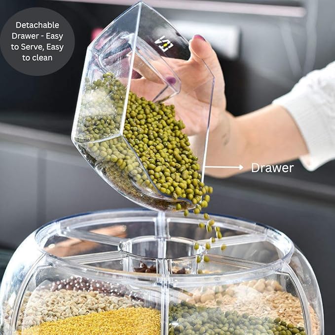Tray Automatic Plastic 360 Degree Rotation Cereal Dry Food Rice Grain Storage Dispenser Box, with Measuring Cup, 5 kg