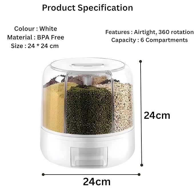 Tray Automatic Plastic 360 Degree Rotation Cereal Dry Food Rice Grain Storage Dispenser Box, with Measuring Cup, 5 kg