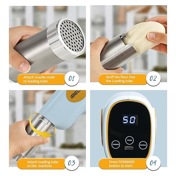 iBELL Electric Noodle Maker, Idiyappam Maker, 5 molds,2000 mAH, 50 Times,Cordless Spaghetti and Pasta Maker