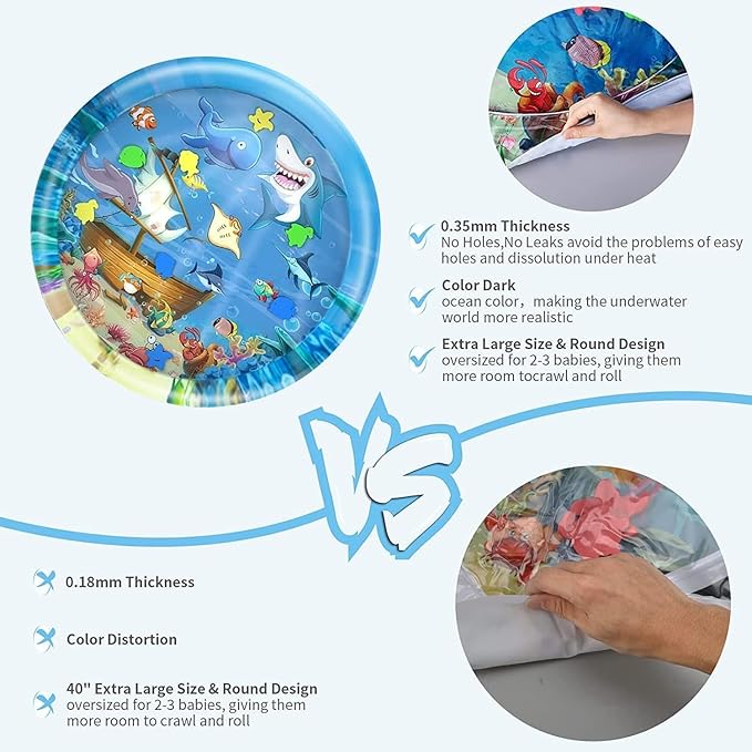 Round Baby Water Play Mat | Tummy Time Inflatable Water Mat for Infants | Soft Slap Pad for Baby Development & Sensory Play