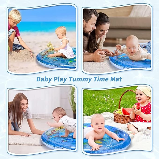 Round Baby Water Play Mat | Tummy Time Inflatable Water Mat for Infants | Soft Slap Pad for Baby Development & Sensory Play