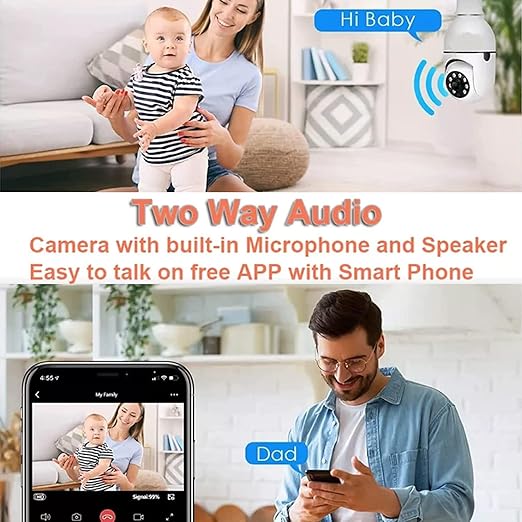 Wi-Fi Camera CCTV Camera 1080p Wireless PTZ Bulb Shape V380 Pro | Indoor 360° Smart Home Security Camera Light Vision 24x7 Continuous Recording with Motion Sensor LED Lights (Light Bulb)