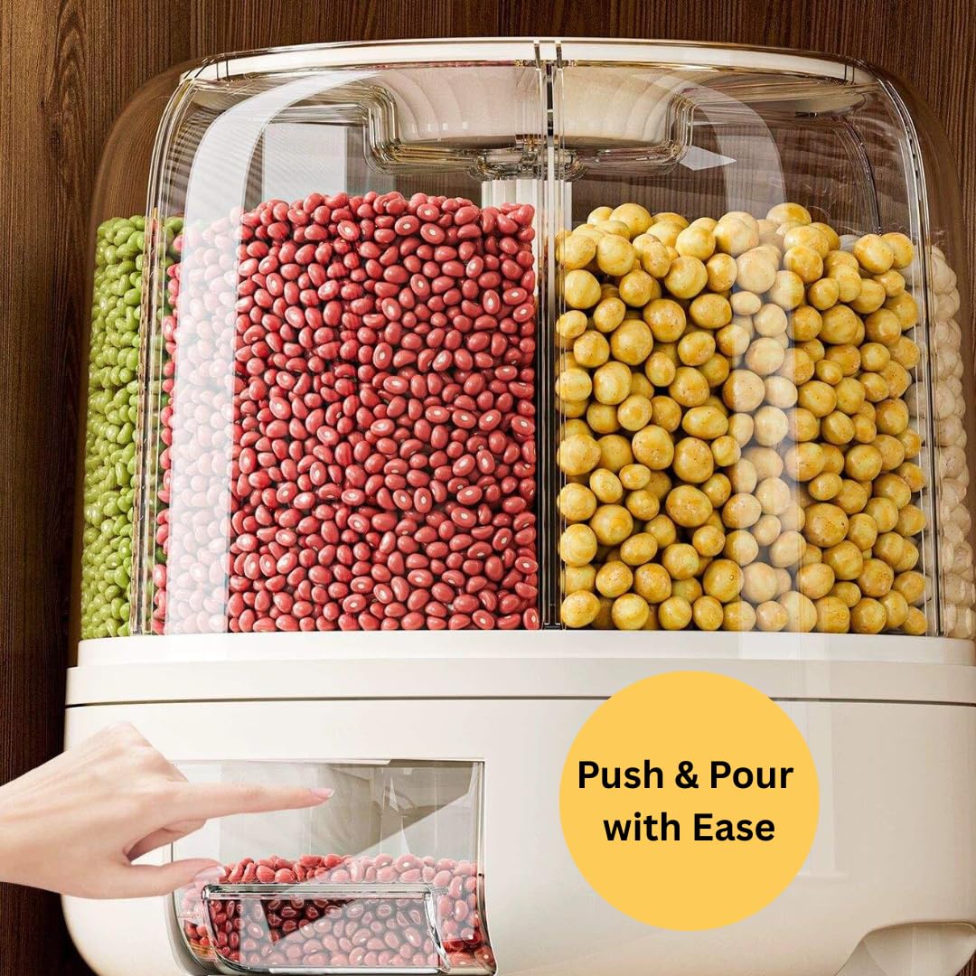 Tray Automatic Plastic 360 Degree Rotation Cereal Dry Food Rice Grain Storage Dispenser Box, with Measuring Cup, 5 kg