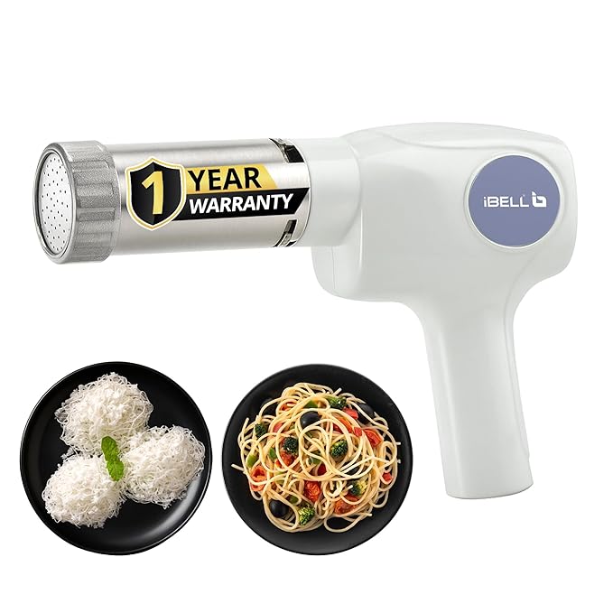 iBELL Electric Noodle Maker, Idiyappam Maker, 5 molds,2000 mAH, 50 Times,Cordless Spaghetti and Pasta Maker