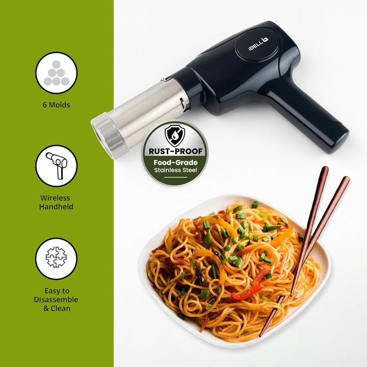 iBELL Electric Noodle Maker, Idiyappam Maker, 5 molds,2000 mAH, 50 Times,Cordless Spaghetti and Pasta Maker