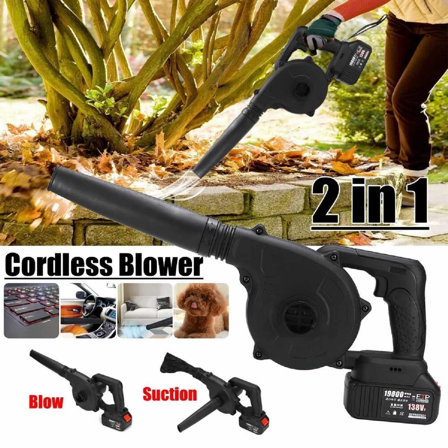 Cordless Blower | Rechargeable & Portable | Powerful Suction & Strong Airflow for Lawn, Home, Car, and Garden