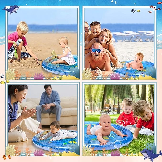 Round Baby Water Play Mat | Tummy Time Inflatable Water Mat for Infants | Soft Slap Pad for Baby Development & Sensory Play