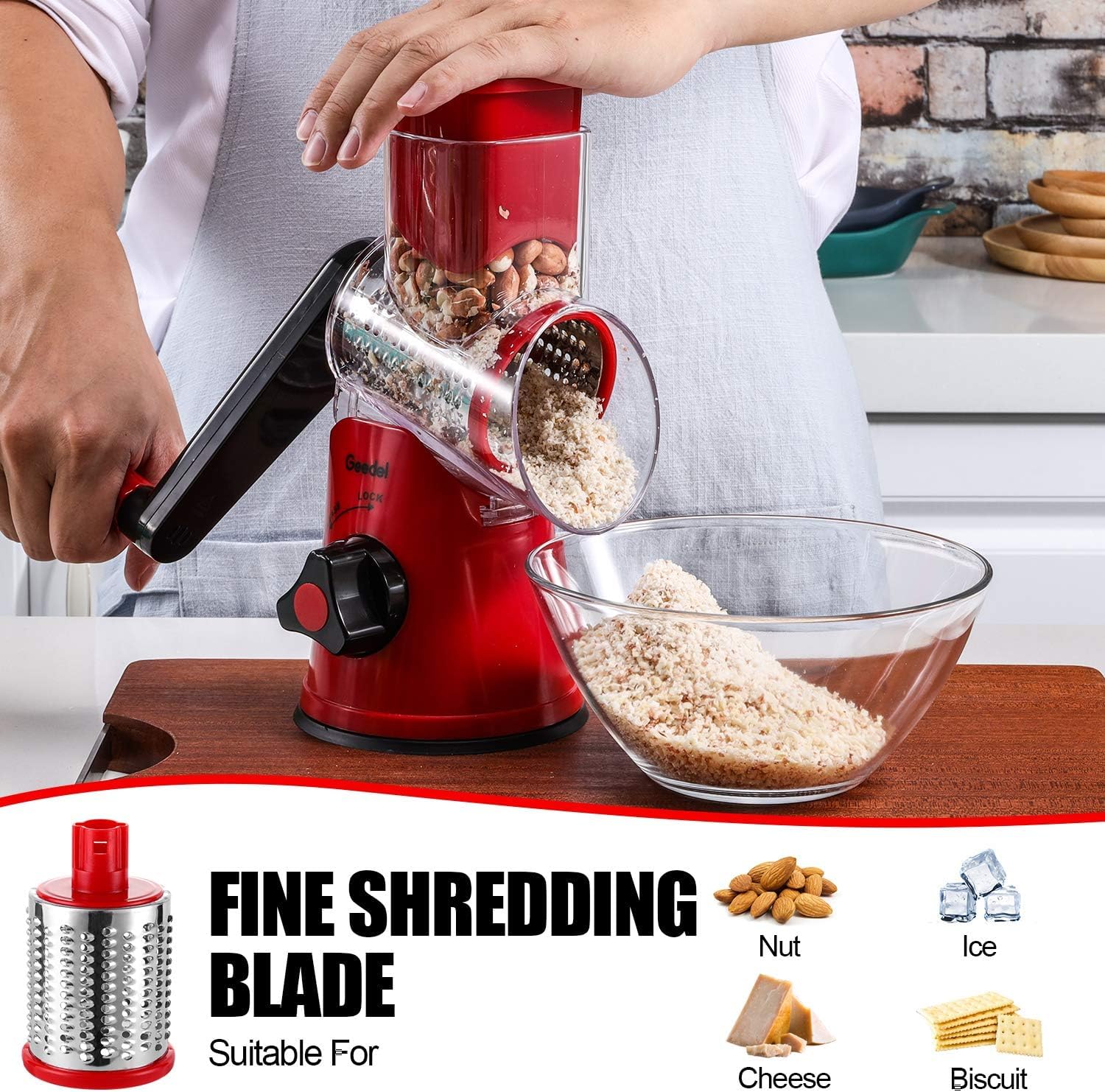 Table Top Drum Grater – Manual Rotary Cheese and Vegetable Shredder, Multi-Function Hand Crank Kitchen Grater, Efficient and Compact Stainless Steel Food Grater for Home Use