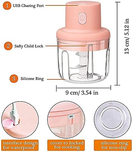 Portable USB Rechargeable Electric Chopper (250 ml) - for Fruit, Vegetable, Onion, Garlic - Food Cutter, Speedy Chopper, Mini Slicer, Food Processor(SZ-190)