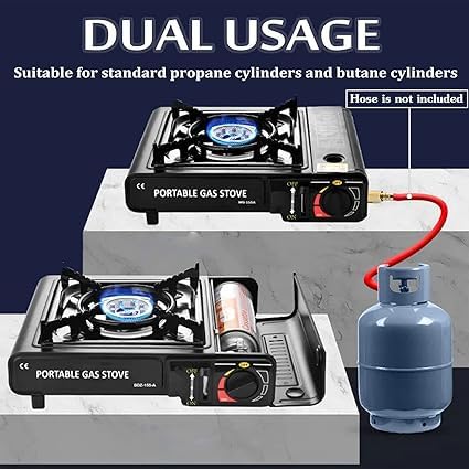 2-in-1 Camping Gas Stove, Dual Fuel Propane & Butane Portable Gas Stove for Home and Travel - Black