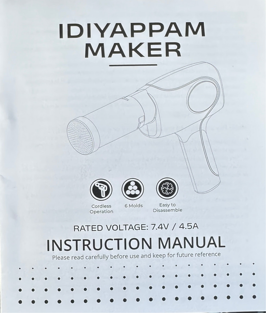 iBELL Electric Noodle Maker, Idiyappam Maker, 6 molds,2000 mAH, 50 Times,Cordless Spaghetti and Pasta Maker
