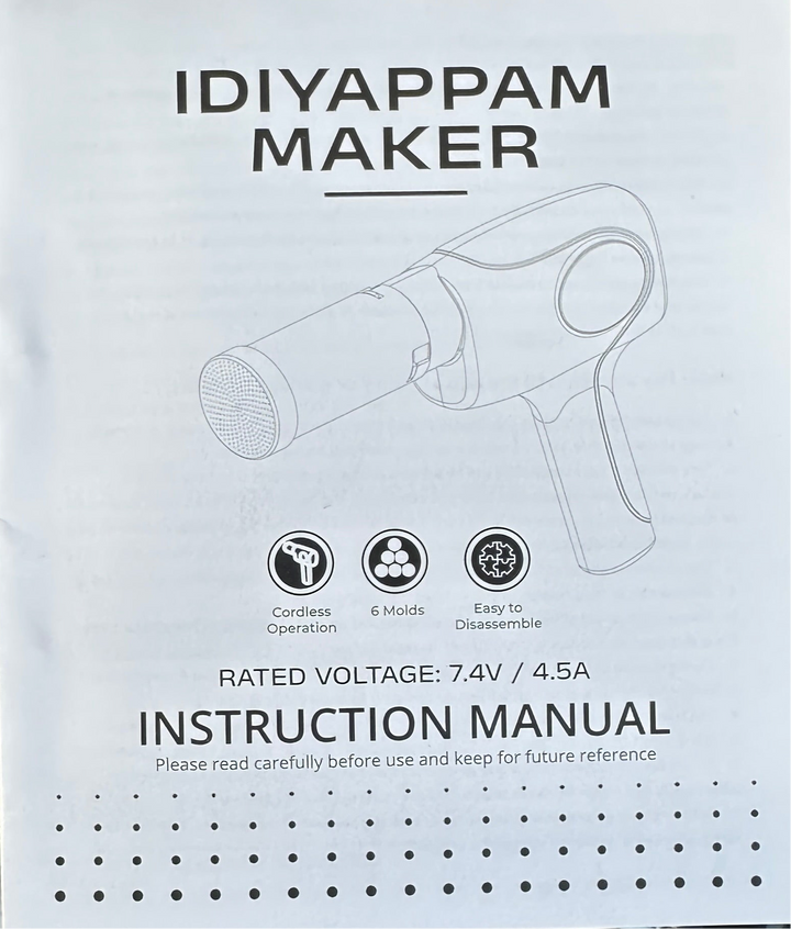 iBELL Electric Noodle Maker, Idiyappam Maker, 6 molds,2000 mAH, 50 Times,Cordless Spaghetti and Pasta Maker