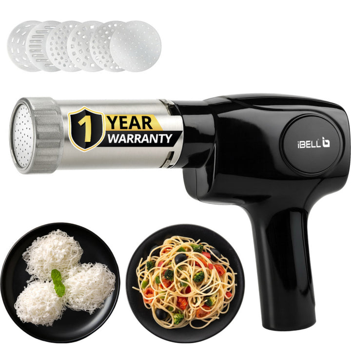 iBELL Electric Noodle Maker, Idiyappam Maker, 6 molds,2000 mAH, 50 Times,Cordless Spaghetti and Pasta Maker