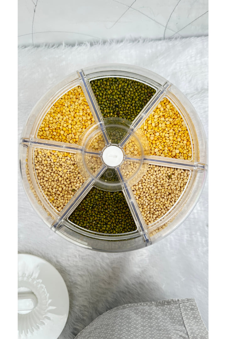 Tray Automatic Plastic 360 Degree Rotation Cereal Dry Food Rice Grain Storage Dispenser Box, with Measuring Cup, 5 kg