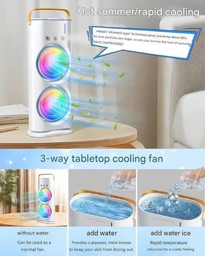 Double End Air Cooler Fan|Double End Mist Cooler Fan| Mini Air Cooler|Double Fan mIst Cooler|Air Cooler With 7 LED Lights