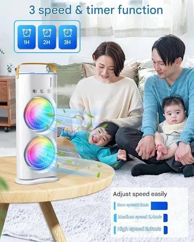 Double End Air Cooler Fan|Double End Mist Cooler Fan| Mini Air Cooler|Double Fan mIst Cooler|Air Cooler With 7 LED Lights