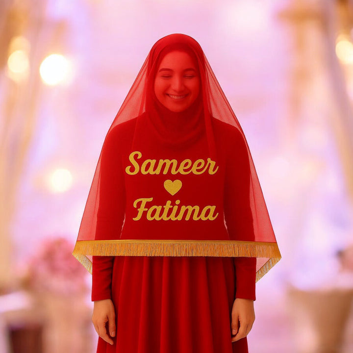 Personalized Nikkah Dupatta / Bridal Veil with Couple Name – Custom Wedding Gift for Bride