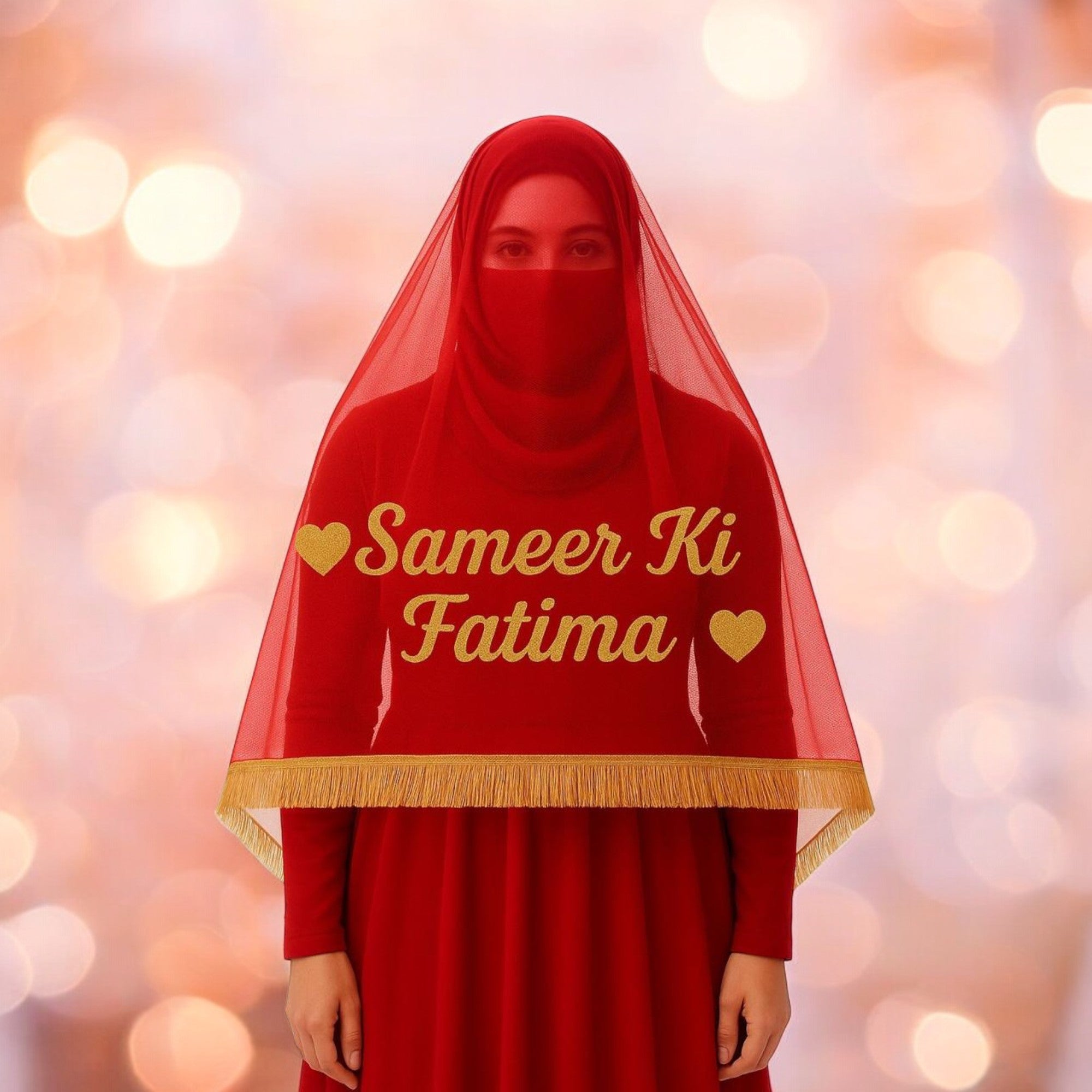 Personalized Nikkah Dupatta / Bridal Veil with Couple Name – Custom Wedding Gift for Bride