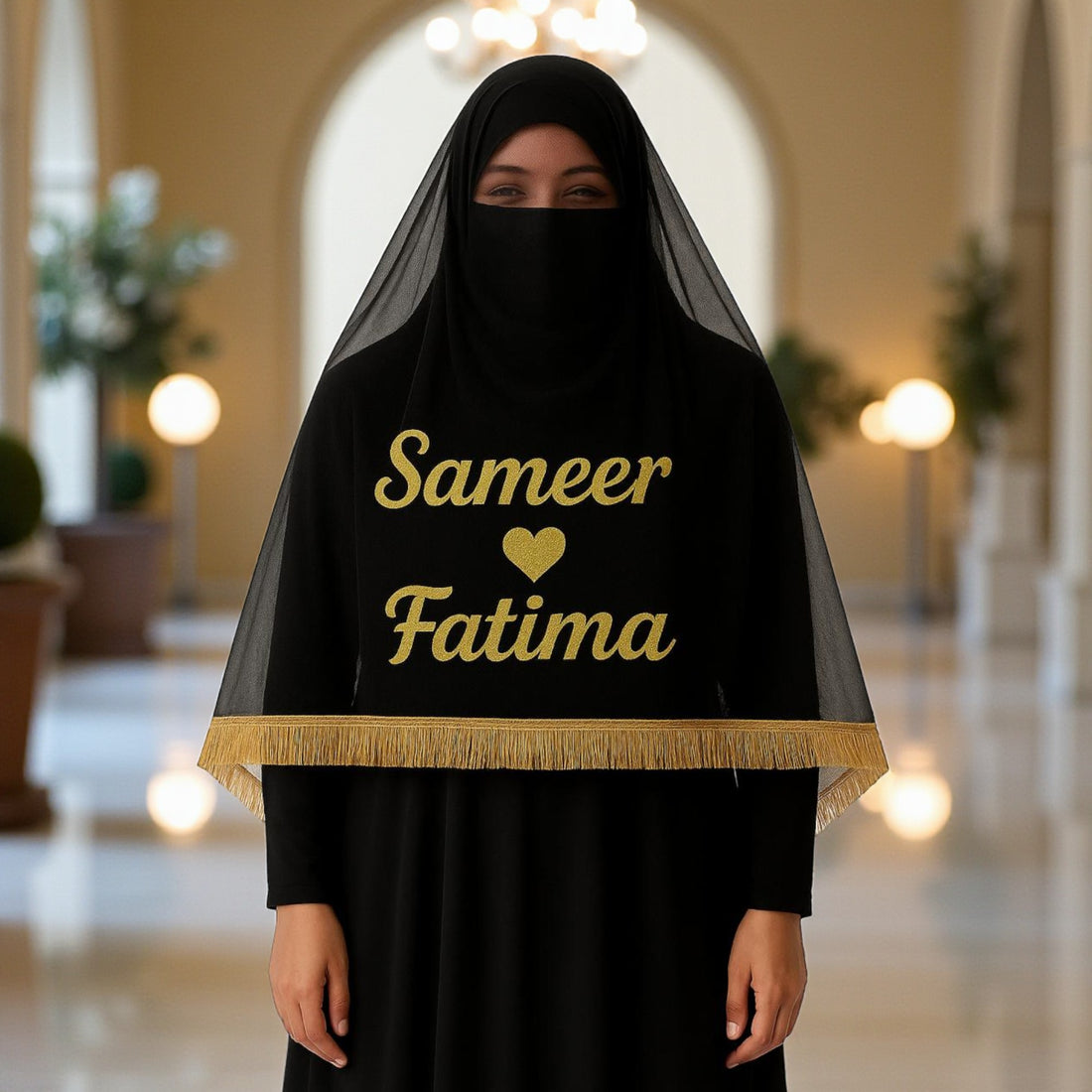 Personalized Nikkah Dupatta / Bridal Veil with Couple Name – Custom Wedding Gift for Bride