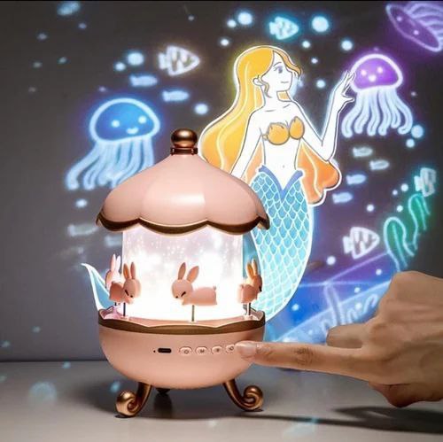 Rotating Rabbits Night Light Star Projector | Bluetooth Music Lamp for Kids Room, Birthday & Christmas Gifts
