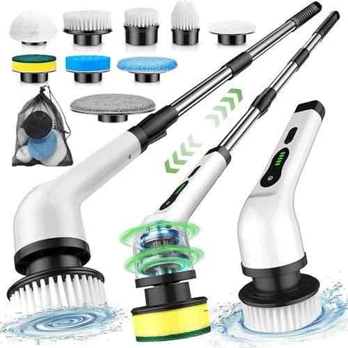 9-in-1 Cordless Electric Spin Scrubber | Rechargeable Bathroom Cleaning Brush with Dual Speeds & Extendable Handle | Multi-Surface Floor Mop & Power Scrubber