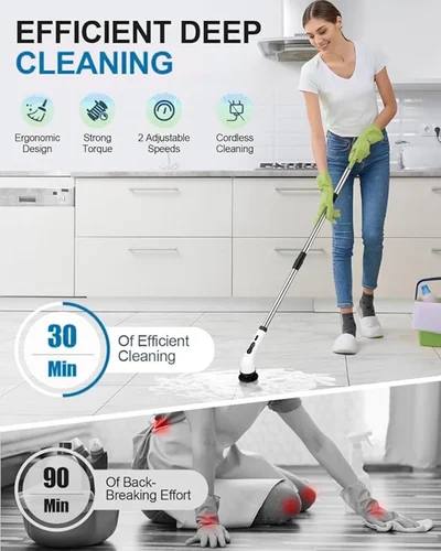 9-in-1 Cordless Electric Spin Scrubber | Rechargeable Bathroom Cleaning Brush with Dual Speeds & Extendable Handle | Multi-Surface Floor Mop & Power Scrubber