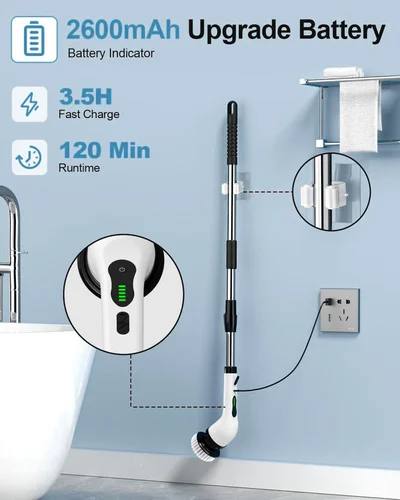 9-in-1 Cordless Electric Spin Scrubber | Rechargeable Bathroom Cleaning Brush with Dual Speeds & Extendable Handle | Multi-Surface Floor Mop & Power Scrubber