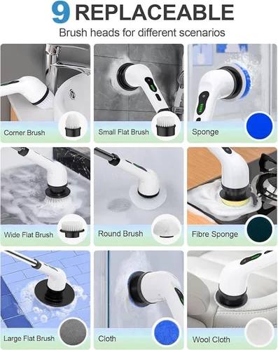 9-in-1 Cordless Electric Spin Scrubber | Rechargeable Bathroom Cleaning Brush with Dual Speeds & Extendable Handle | Multi-Surface Floor Mop & Power Scrubber