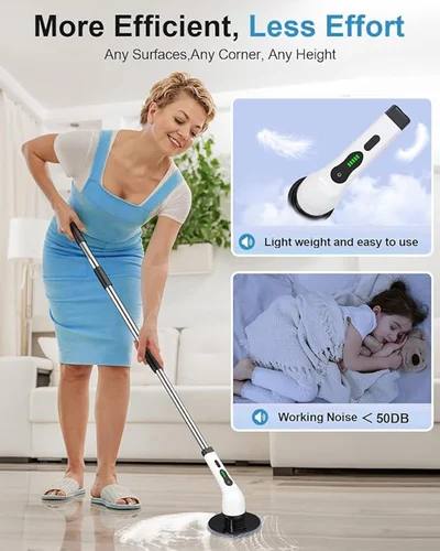 9-in-1 Cordless Electric Spin Scrubber | Rechargeable Bathroom Cleaning Brush with Dual Speeds & Extendable Handle | Multi-Surface Floor Mop & Power Scrubber