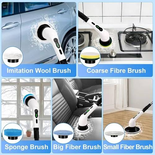 9-in-1 Cordless Electric Spin Scrubber | Rechargeable Bathroom Cleaning Brush with Dual Speeds & Extendable Handle | Multi-Surface Floor Mop & Power Scrubber