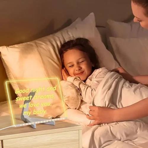 LED Message Board 15x15 cm | 3D Acrylic Rewritable Writing Pad with 7 Pens & Light | Personalized DIY LED Night Display for Home & Gifts