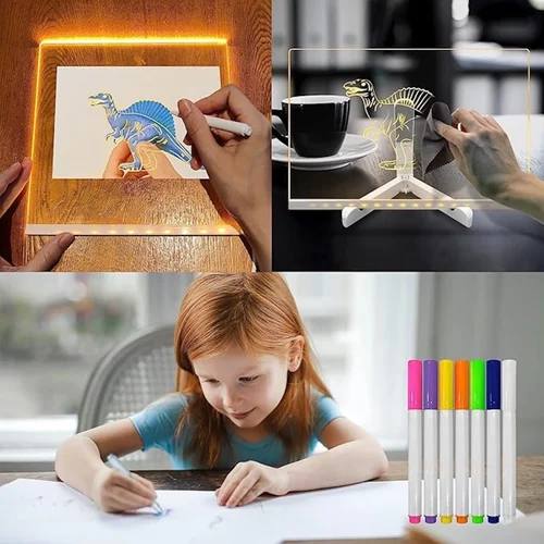 LED Message Board 15x15 cm | 3D Acrylic Rewritable Writing Pad with 7 Pens & Light | Personalized DIY LED Night Display for Home & Gifts