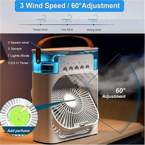 Mini Air Cooler, USB Desk Fan, Personal Evaporative Cooler with 7 Colors LED Light (SZ-919)