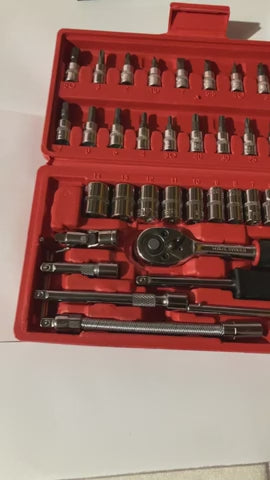 46 Pieces Tool Kit Car Heavy Duty 1/4" Combinational Ratchet Socket Wrench Spanner 46 Pieces Chrome Vanadium Hand Tool Kit Set For Repairing Work, DIY, Auto Repairs Car & Bike (SZ-663)