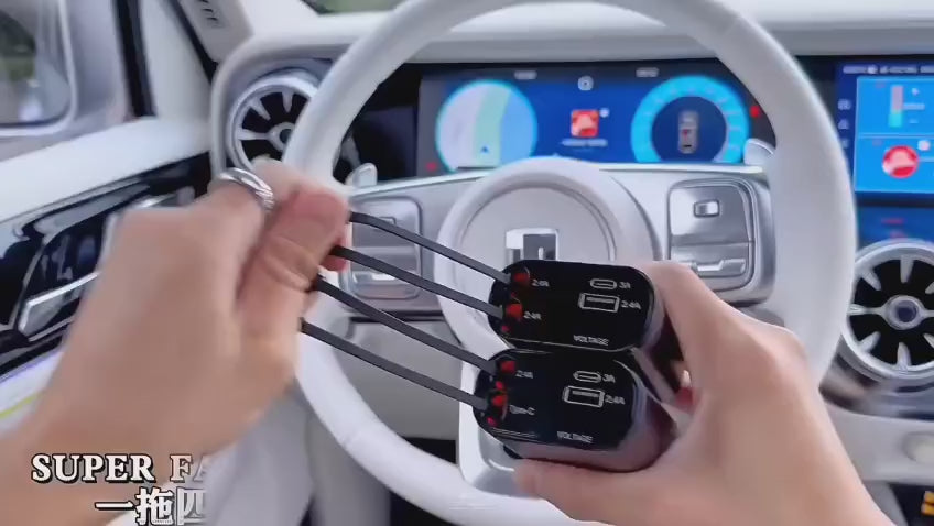 120W Retractable Car Charger Fast Charging 4 in 1 Car Mobile Charger Adapter with Retractable Cables (80cm) and 2 USB Ports Car Fast Charger for iPad, iPhones/Galaxy Other Android Phones